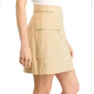 New DKNY Khaki Cargo Skirt Stretch Pencil Mini Gold Zippers Y2k Lined Soft 8